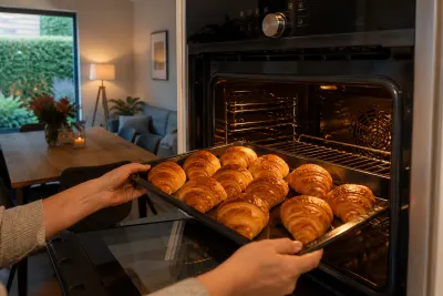 Croissants going into an immaculate clean oven